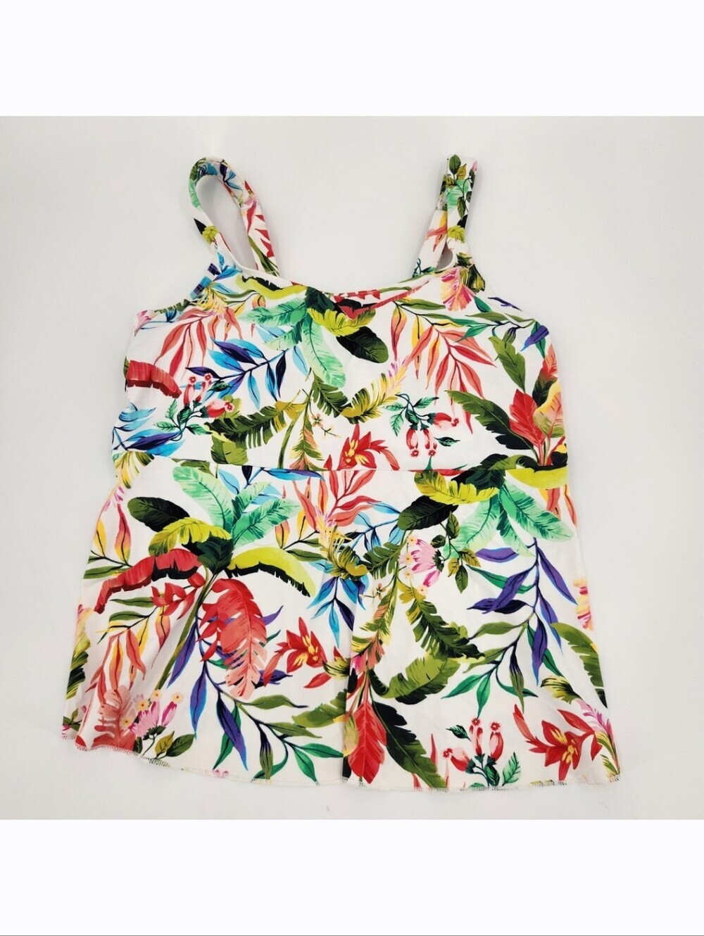 Lands End Swim Tankini Top Womens Size 1X 16-18 White Tropical Print Molded Cups